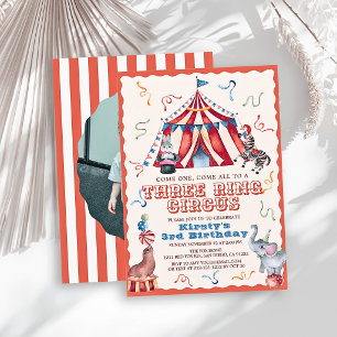 Three Ring Circus Carnival Photo 3rd Birthday Invitation