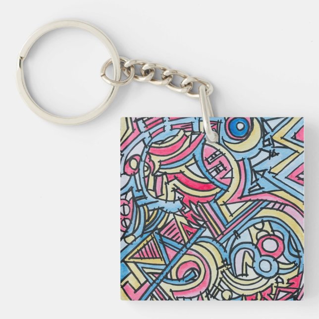 Three Ring Circus-Modern Geometric Art Key Ring (Front)