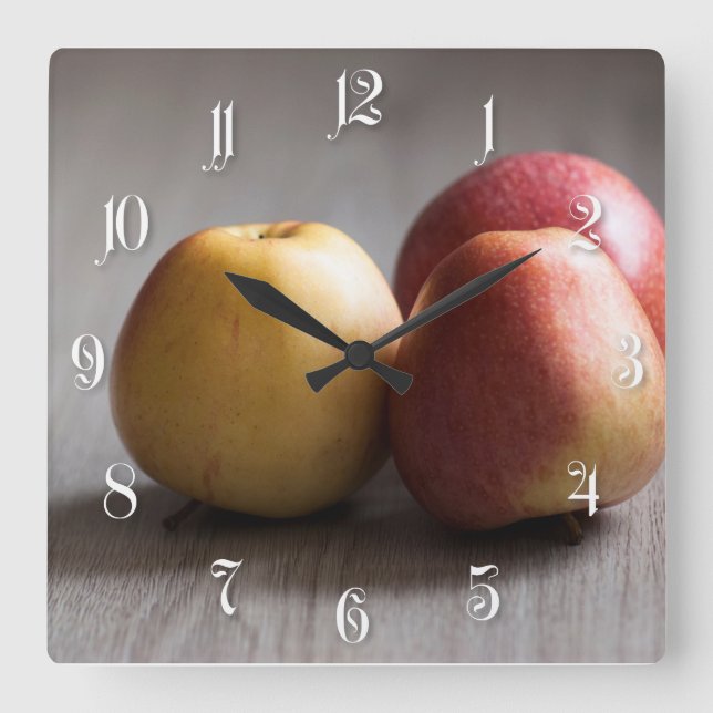 Three ripe apples square wall clock (Front)