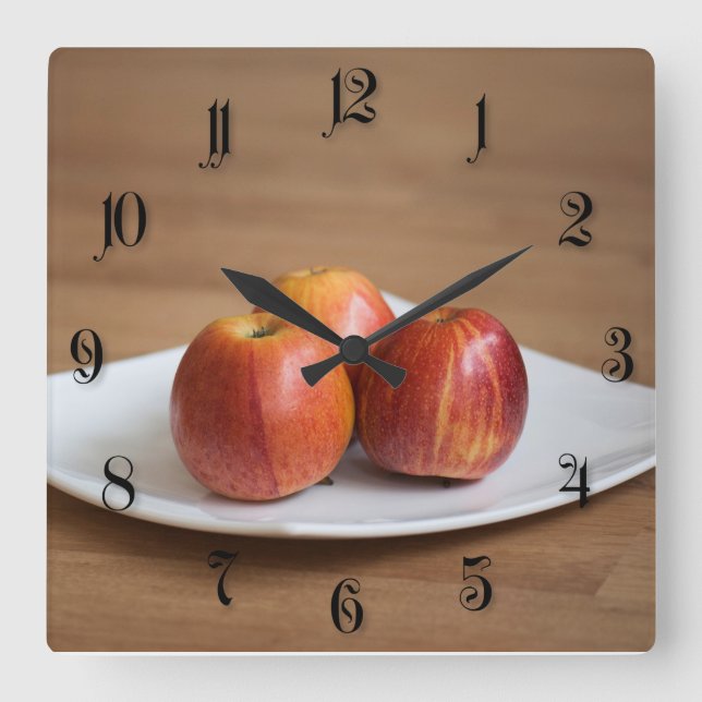 Three ripe apples square wall clock (Front)