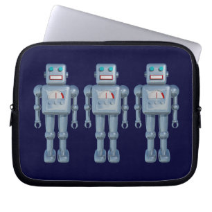 Three Robots on Dark Navy Laptop Sleeve