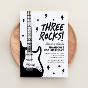 Three Rocks Guitar Rock and Roll 3rd Birthday Invitation