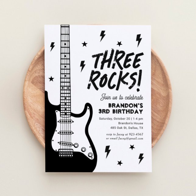 Three Rocks Guitar Rock and Roll 3rd Birthday Invitation (Creator Uploaded)