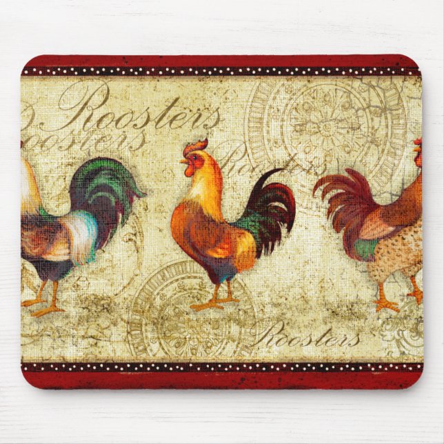 Three Roosters Mouse Mat (Front)