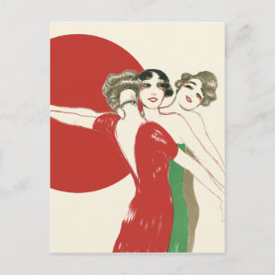 THREE ROSES, Art Deco Ladies: CHRISTMAS HOLIDAY Postcard