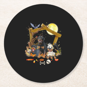 Three Rottweiler Dogs Halloween Dog Halloween Gift Round Paper Coaster