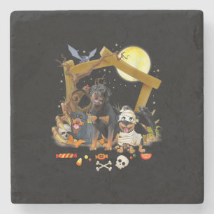 Three Rottweiler Dogs Halloween Dog Halloween Gift Stone Coaster
