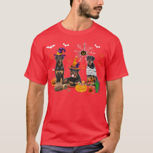 Three Rottweiler Dogs Witch Halloween Mummy Scary T-Shirt