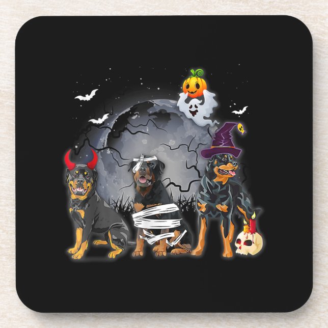 Three Rottweilers Satan Witch Mummy Halloween Cost Coaster (Front)