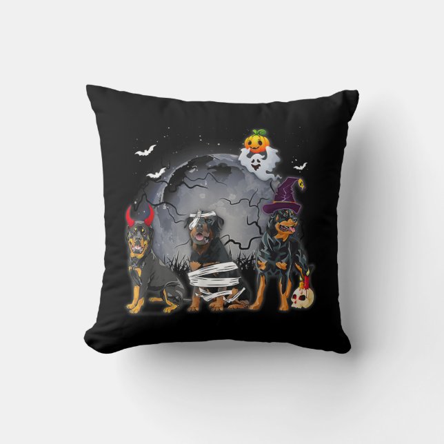 Three Rottweilers Satan Witch Mummy Halloween Cost Cushion (Front)