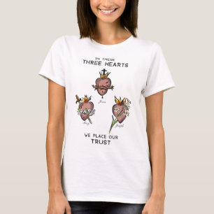 Three Sacred Hearts of Jesus Mary Joseph, JMJ, Cat T-Shirt
