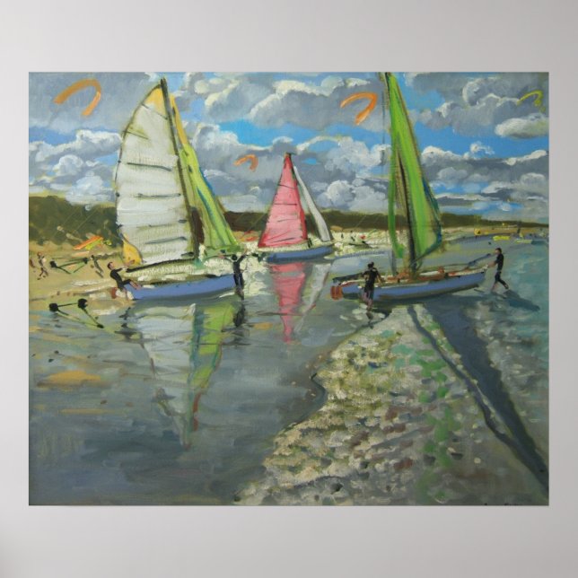 Three Sailboats Bray Dunes France Poster (Front)