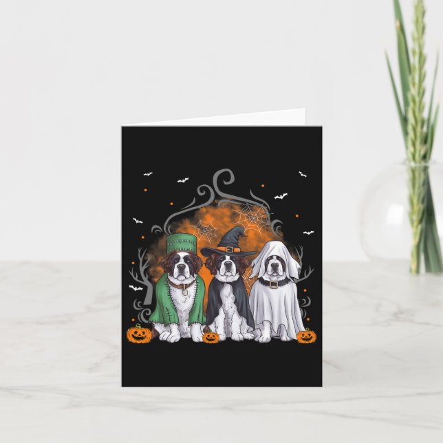 Three Saint Bernard St. Bernard Dog Halloween Ghos Card (Front)
