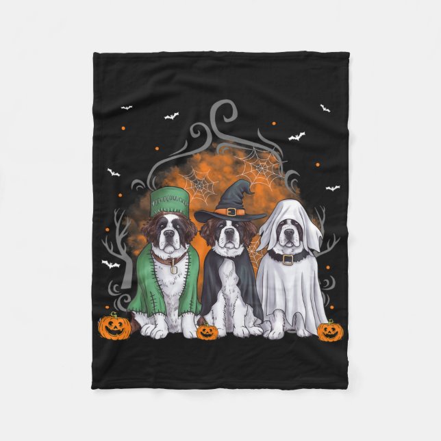 Three Saint Bernard St. Bernard Dog Halloween Ghos Fleece Blanket (Front)