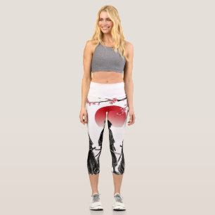 Three Samurai Silhouettes Battle Art Capri Leggings