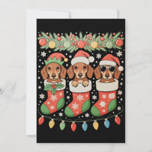 Three Santa Elf Dachshunds Christmas Socks Funny Holiday Card