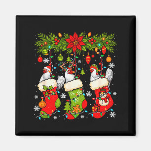 Three Santa Elf Reindeer Chickens In Xmas Colorful Magnet