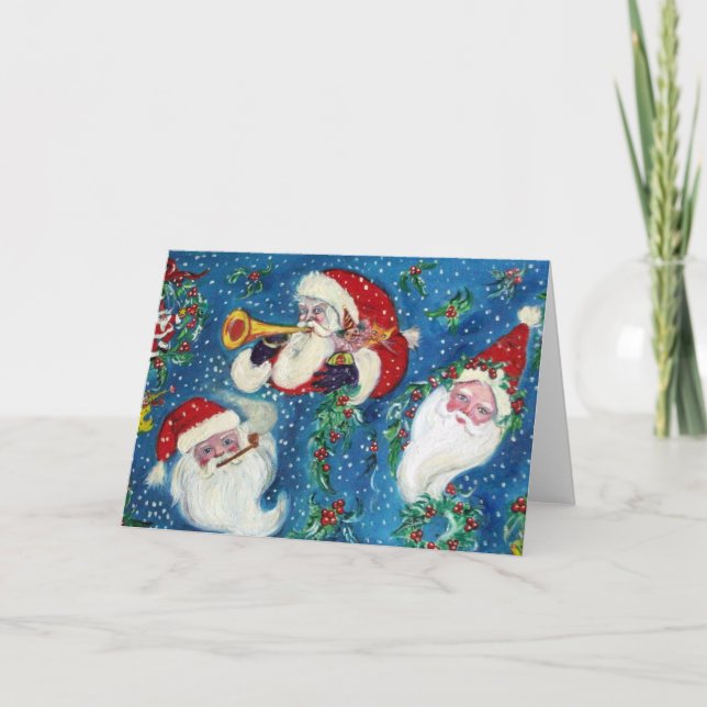 THREE SANTA / MUSICAL CHRISTMAS NIGHT HOLIDAY CARD (Front)