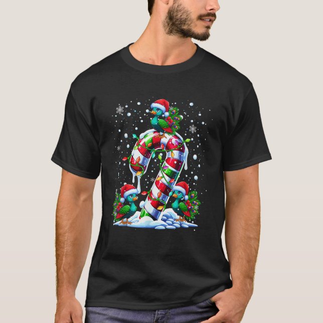 Three Santa Peacocks On Candy Cane Christmas Kids  T-Shirt (Front)
