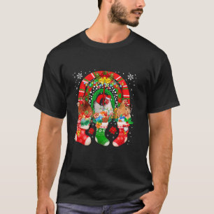 Three Santa Reindeer Elf Chickens In Christmas Soc T-Shirt