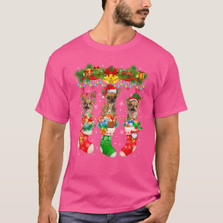Three Santa Reindeer Elf Chihuahua Dogs In Christm T-Shirt