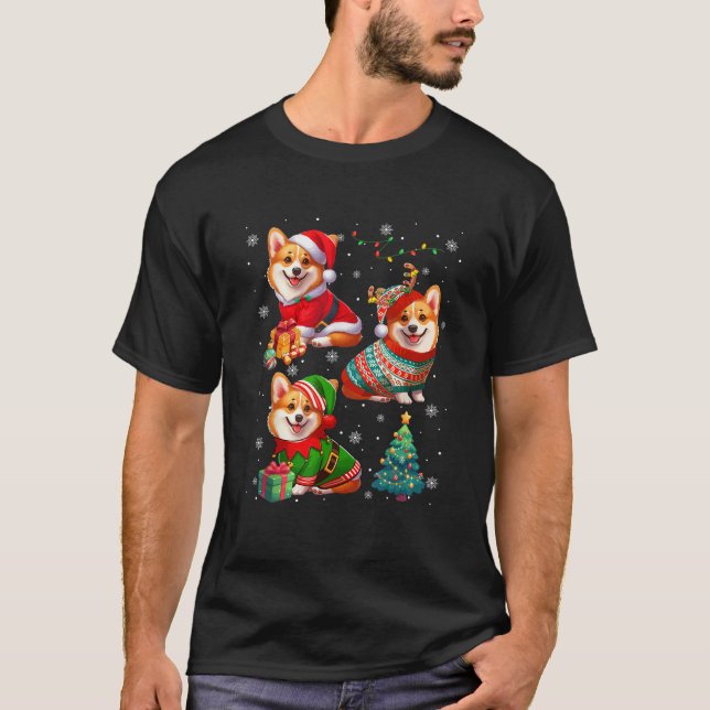 Three Santa Reindeer Elf Corgis Wearing Sweater Ow (Front)