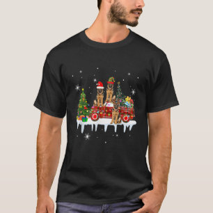 Three Santa Reindeer Elf German Shepherds Xmas Pic T-Shirt