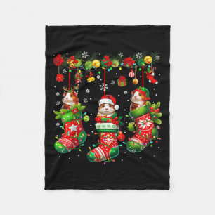 Three Santa Reindeer Elf Guinea Gs In Xmas Socks R Fleece Blanket
