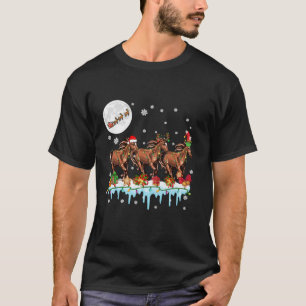 Three Santa Reindeer Elf Horses Xmas Santa Sleigh  T-Shirt