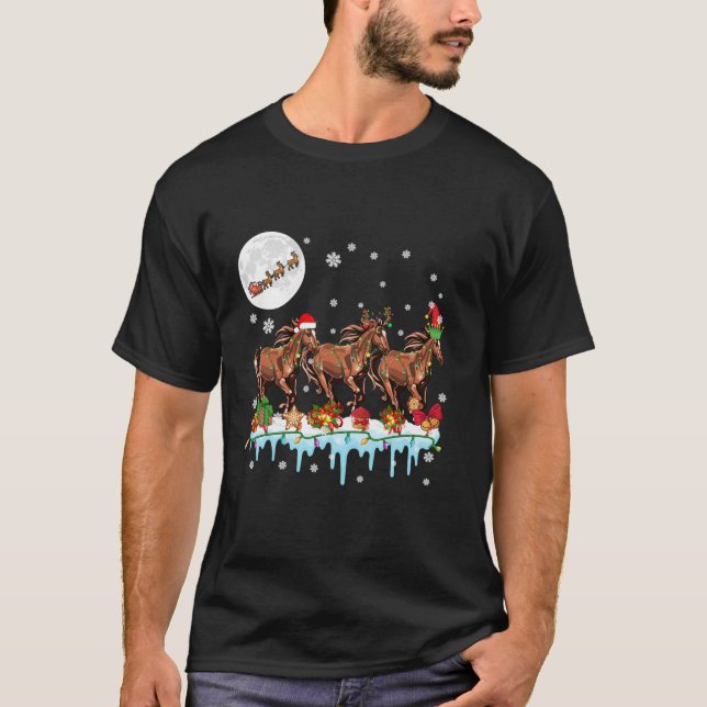 Three Santa Reindeer Elf Horses Xmas Santa Sleigh  T-Shirt (Front)