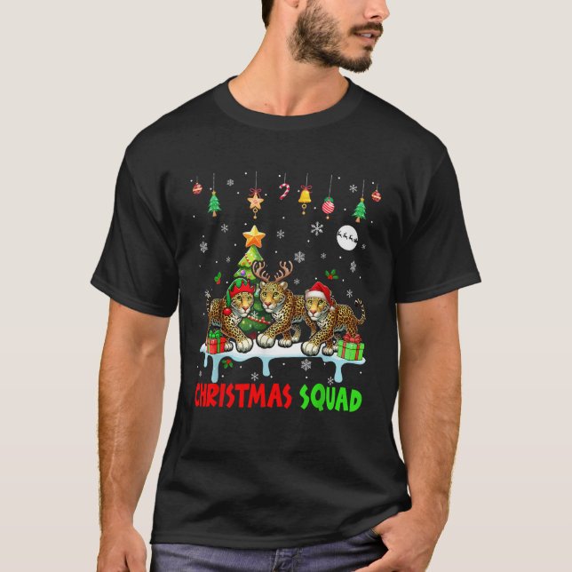 Three Santa Reindeer Elf Leopards Christmas Animal T-Shirt (Front)