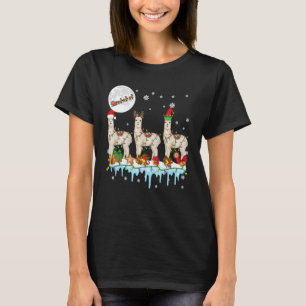 Three Santa Reindeer Elf Llamas Xmas Santa Sleigh T-Shirt