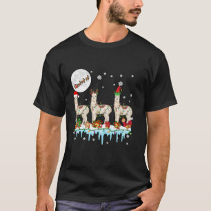 Three Santa Reindeer Elf Llamas Xmas Santa Sleigh  T-Shirt
