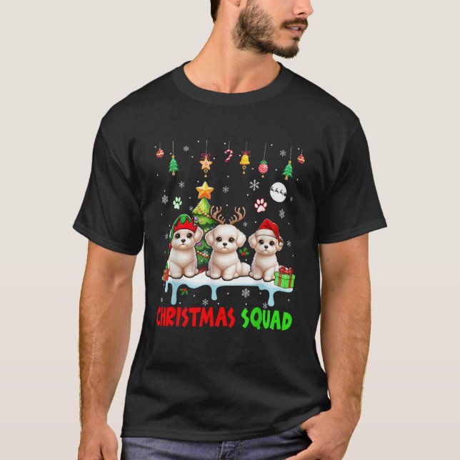 Three Santa Reindeer Elf Maltipoos Christmas Dog O T-Shirt (Front)