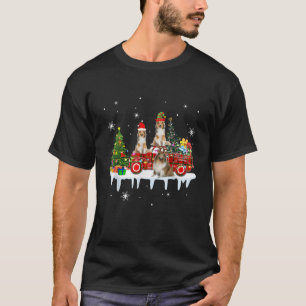 Three Santa Reindeer Elf Shetland Sheepdogs On Pic T-Shirt