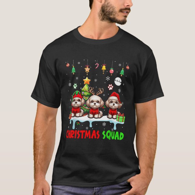 Three Santa Reindeer Elf Shih Poos Christmas Dog O T-Shirt (Front)