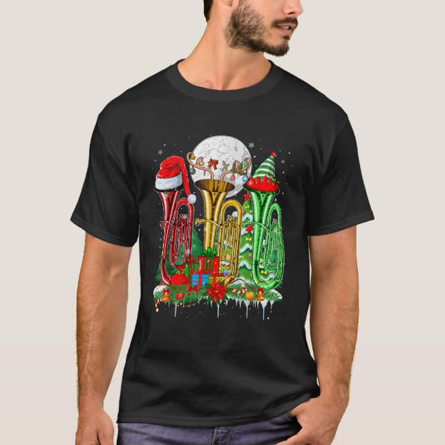 Three Santa Reindeer Elf Tubas Xmas Instrumentalis T-Shirt (Front)