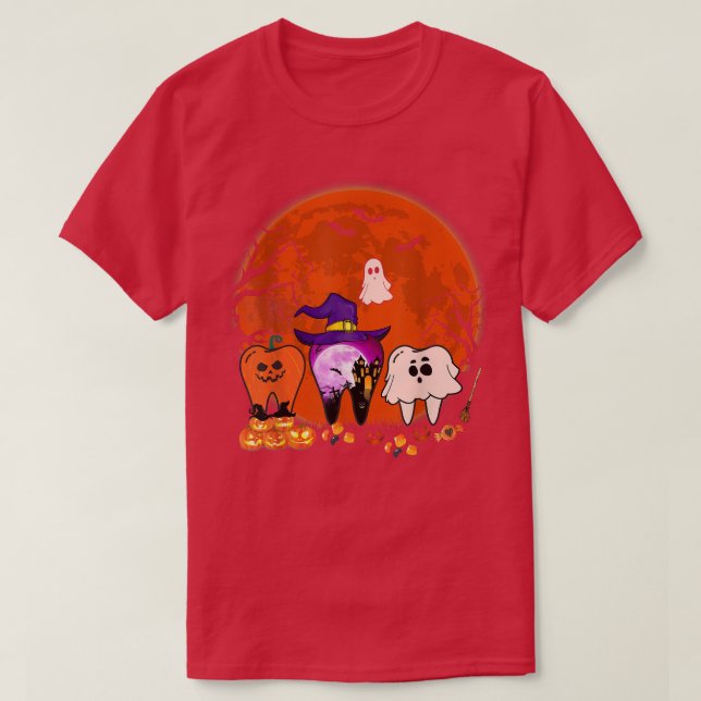 Three Scary Pumpkin Halloween Witch Boo Ghost Cute T-Shirt (Design Front)
