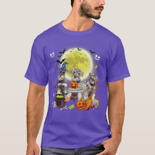 Three Schnauzer Dogs Witch Scary Mummy Halloween T-Shirt