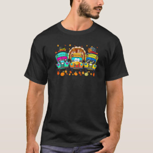 Three School Buses Pilgrim Turkey Fall Vibes Thank T-Shirt