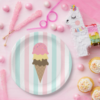 Three Scoop Waffle Cone Birthday Party Paper Plate