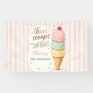 Three Scoops Of Fun 3rd Birthday Party  Banner