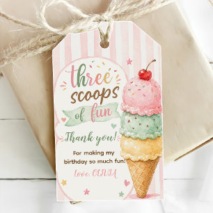 Three Scoops Of Fun 3rd Birthday Party Gift Tags
