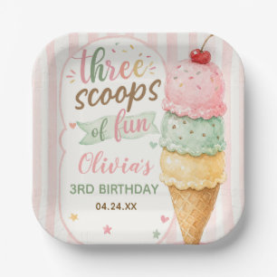 Three Scoops Of Fun 3rd Birthday Party Paper Plate
