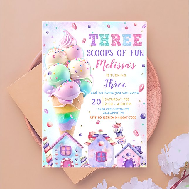 Three Scoops of Fun Ice Cream Birthday Invitation (Creator Uploaded)