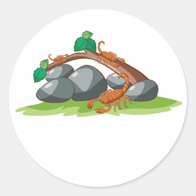 Three Scorpions in Nature Cartoon Vector Sticker (Front)