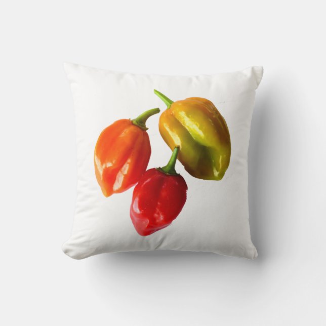 Three Scotch Bonnet Peppers Red Orange Yellow Pic Cushion (Front)