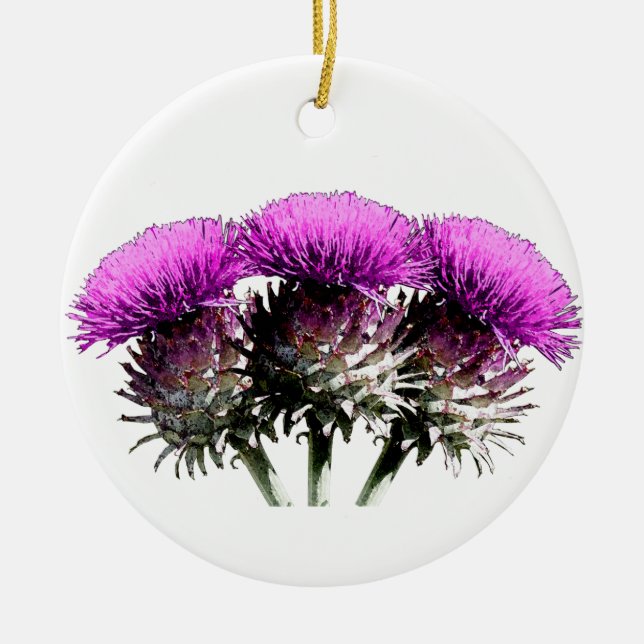 Three Scottish Thistles Ceramic Tree Decoration (Front)