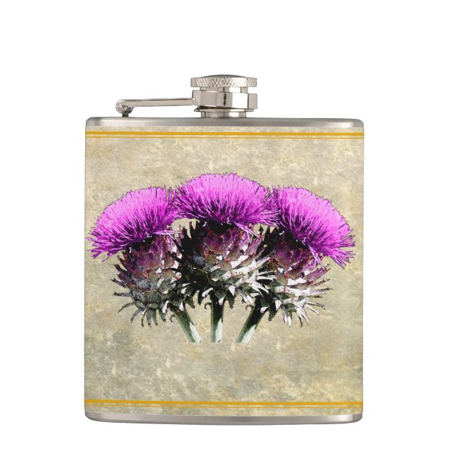 Three Scottish Thistles Flask (Front)
