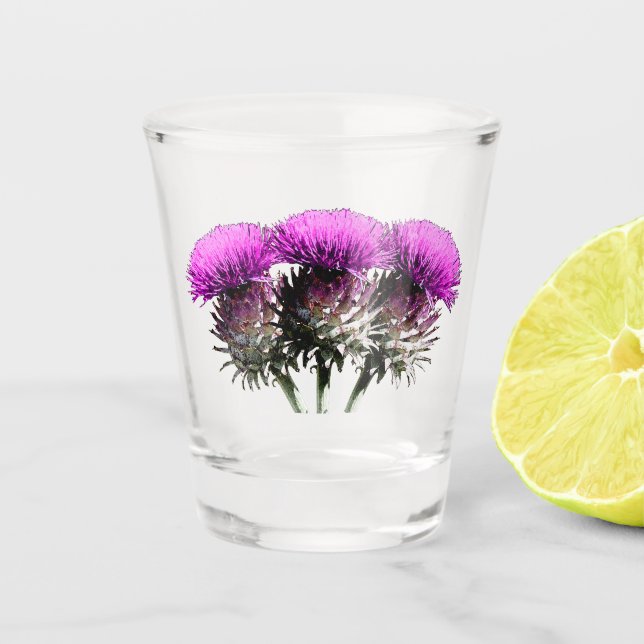 Three Scottish Thistles Shot Glass (Front)
